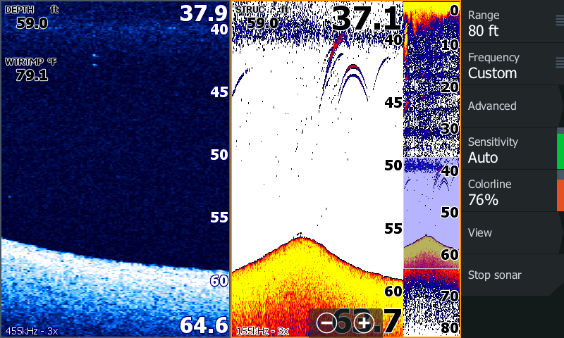 Трехкратное увеличение изображения с датчика Airmar TM150 на частоте 155 кГц